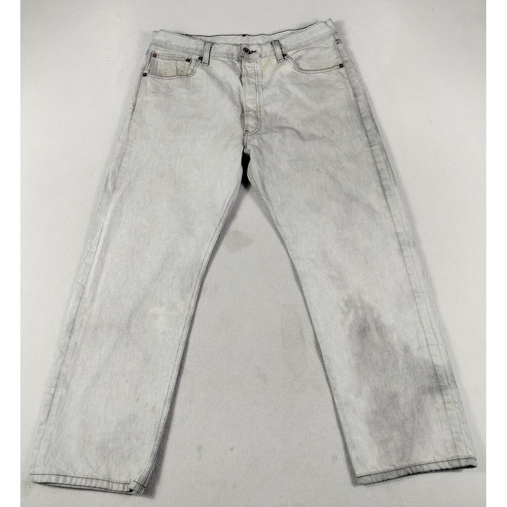 Levis 501XX Jeans Mens 36x30 Gray 10% Straight Leg Button Fly Distressed